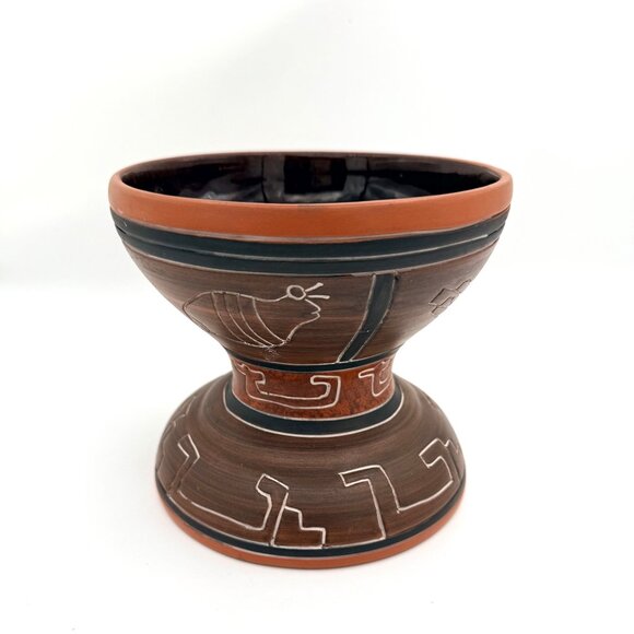 Mexican Terracotta Pottery Vase 6" • Carved Burnished Clay • Rustic Southwest - Picture 1 of 8